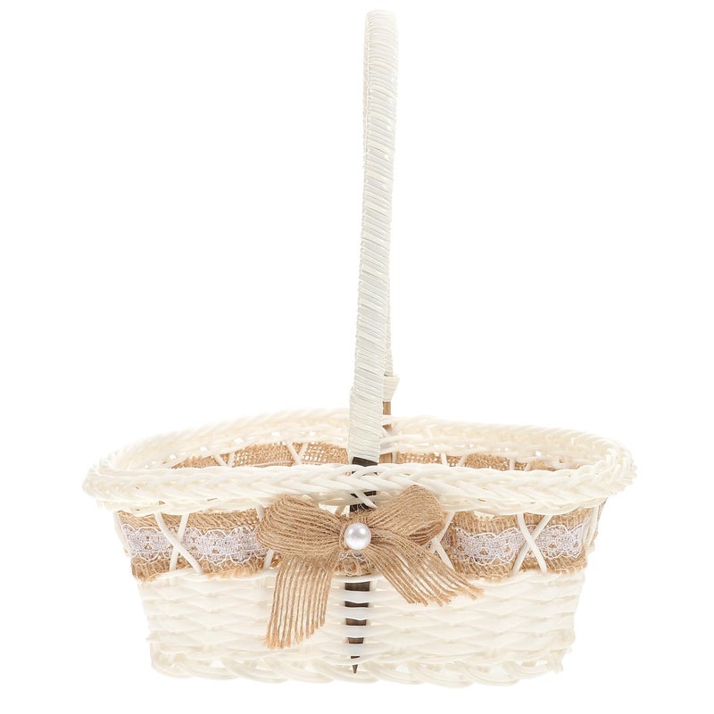 Heart Shaped Wedding Flower Girl Basket Woven Petal Ceremony Supplies - Image 2