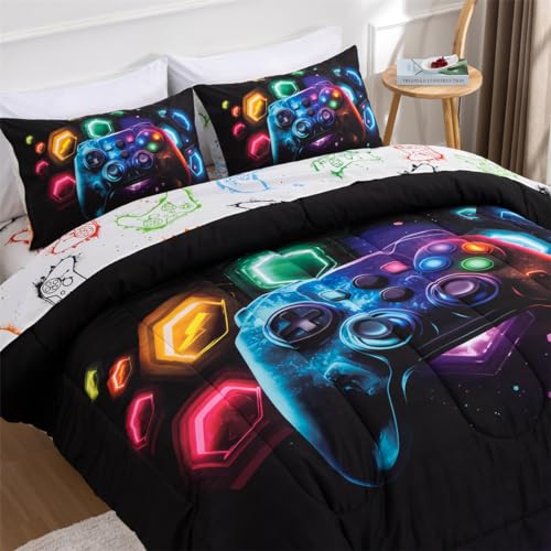 NTBED Game Console Comforter Set for Boys Girls Kids Space Universe Gaming Geometric Lightweight Microfiber Gamer Bedding Sets (Multi, Twin 5Pcs) - Image 3