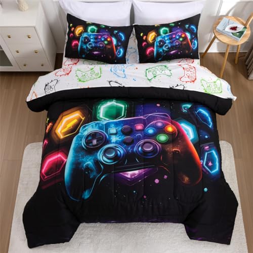 NTBED Game Console Comforter Set for Boys Girls Kids Space Universe Gaming Geometric Lightweight Microfiber Gamer Bedding Sets (Multi, Twin 5Pcs) - Image 1