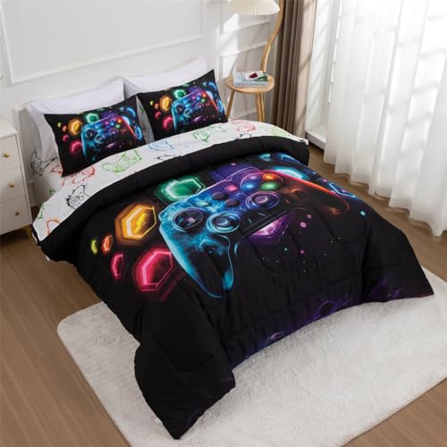 NTBED Game Console Comforter Set for Boys Girls Kids Space Universe Gaming Geometric Lightweight Microfiber Gamer Bedding Sets (Multi, Twin 5Pcs) - Image 2