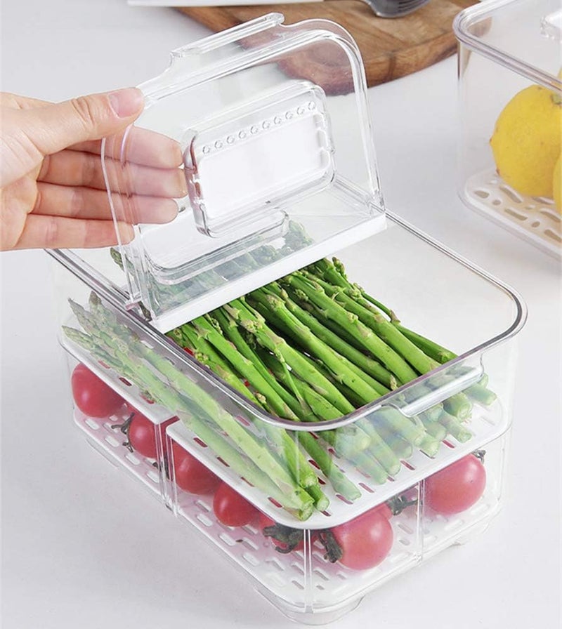 SANNO Refrigerator Food Storage Containers Stay Fresh,Food Storage Container Bin Stackable Refrigerator Freezer Organizer Fresh Keeper Drawers with Vented Lids and Removable Drain Tray - Image 2