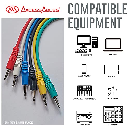 AXA AXCESSABLES AxcessAbles 1/8 inch (3.5mm) TS Unbalanced Mono Patch Cables | Modular Synth Cords | TS Audio Cables | Eurorack Synthesizer, Multi-Color Aux Cords 6 Pack (1.5ft) - Image 2
