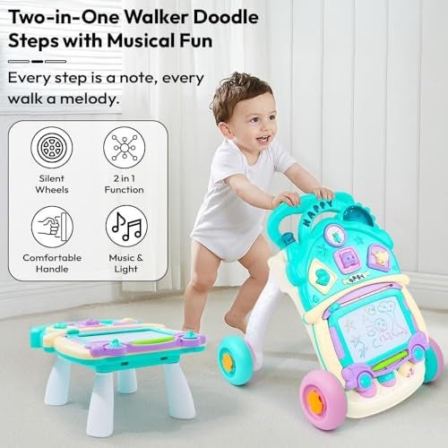 StarAndDaisy Uonibaby by StarAndDaisy 2-in-1 Baby Multiactivity Push Walker with Doodle, for Infants & Toddlers Touch Senser, Educational Elements and -in-Stable & Safe Design - Image 3