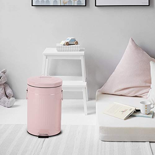 mingol Bathroom Trash Can with Lid, Small Trash Can Wastebasket for Home Bedroom with Lid, Round Waste Bin Soft Close, Retro Vintage Garbage Metal Cans for Office, 5 Liter / 1.3 Gallon, Glossy Pink - Image 2