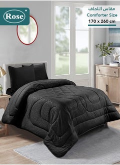 Rose ROSE Luxurious Flory Comforter, Premium Cotton Alternative Microfiber, Set of 4 pieces, Super Soft Cozy Breathable Cooling Lightweight, Extra Twin size 260x170 cm, Black  - Image 1