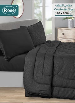 Rose ROSE Luxurious Flory Comforter, Premium Cotton Alternative Microfiber, Set of 4 pieces, Super Soft Cozy Breathable Cooling Lightweight, Extra Twin size 260x170 cm, Black  - Image 2