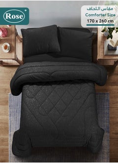 Rose ROSE Luxurious Flory Comforter, Premium Cotton Alternative Microfiber, Set of 4 pieces, Super Soft Cozy Breathable Cooling Lightweight, Extra Twin size 260x170 cm, Black  - Image 3