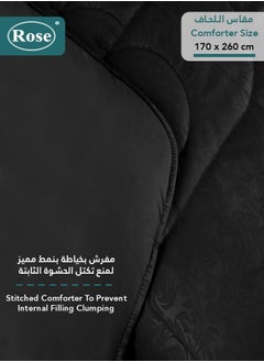Rose ROSE Luxurious Flory Comforter, Premium Cotton Alternative Microfiber, Set of 4 pieces, Super Soft Cozy Breathable Cooling Lightweight, Extra Twin size 260x170 cm, Black  - Image 4