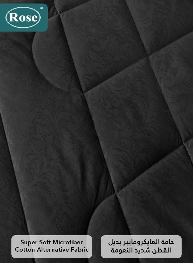 ROSE Luxurious Flory Comforter, Premium Cotton Alternative Microfiber, Set of 4 pieces, Super Soft Cozy Breathable Cooling Lightweight, Extra Twin size 250x170 cm, Black