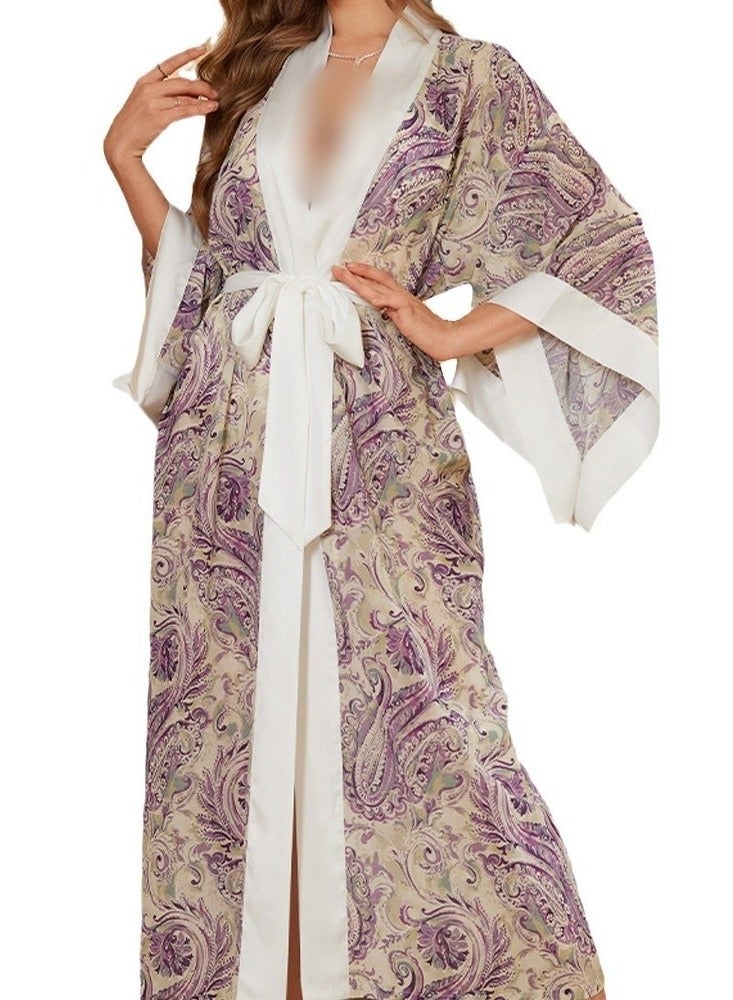 Tie Up Long Sleeved Sleeping Bathrobe Can Be Used As A Wedding Morning Gown Or Home Outfit  - Image 1