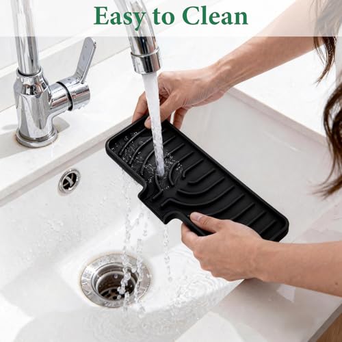 GUUKIN Sponge Holder for Kitchen Sink, Sink Caddy and Soap Tray | 10x4 inch Kitchen Sink Organizer | Compatible with Scrub Daddy, Kitchen Sink Accessories (Black) - Image 4