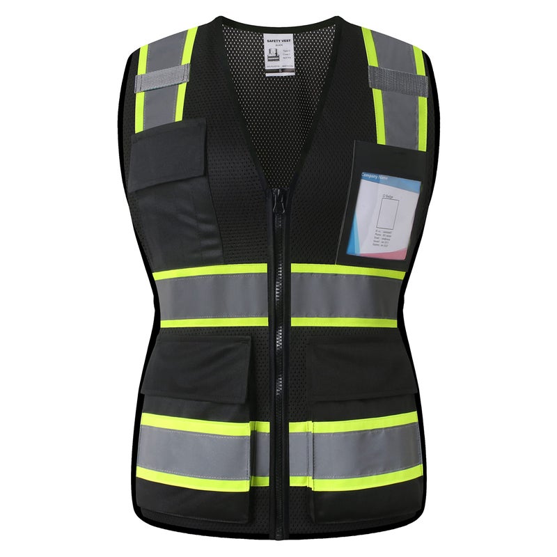 HATAUNKI Safety Vest for Women High Visibility Vest with 8 Pockets and Front Zipper Mesh Reflective Vest Meets ANSI/ISEA Standards(Black-17, Medium) - Image 1