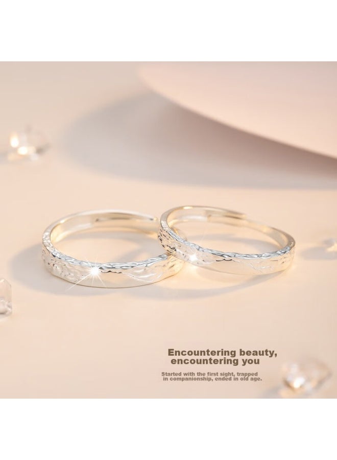 Manhe S999 Sterling Silver Couple Rings, One Pair Engagement Diamond Rings, Adjustable Women's And Men's Rings, New Year Gift - Image 3