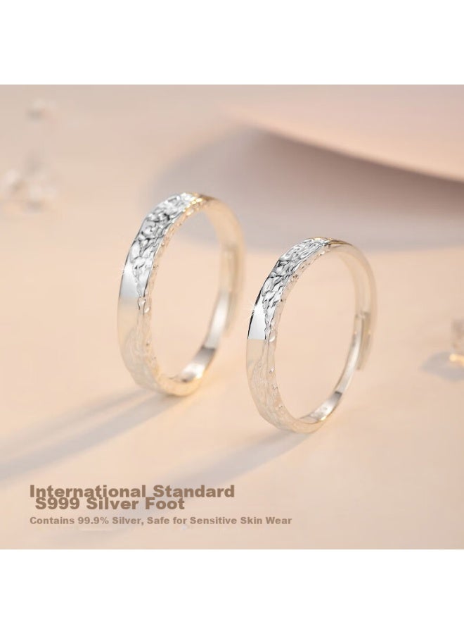 Manhe S999 Sterling Silver Couple Rings, One Pair Engagement Diamond Rings, Adjustable Women's And Men's Rings, New Year Gift - Image 5