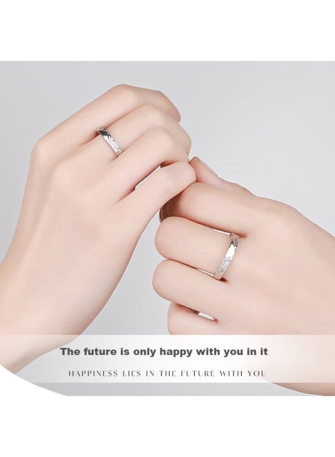 Manhe S999 Sterling Silver Couple Rings, One Pair Engagement Diamond Rings, Adjustable Women's And Men's Rings, New Year Gift - Image 4