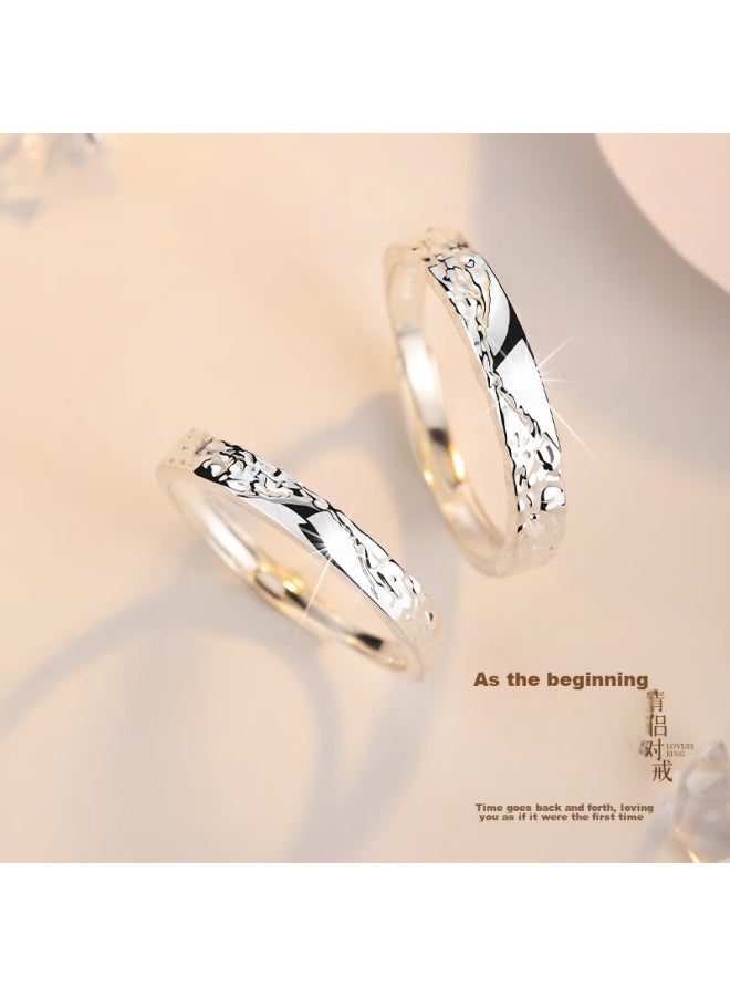 Manhe S999 Sterling Silver Couple Rings, One Pair Engagement Diamond Rings, Adjustable Women's And Men's Rings, New Year Gift - Image 1
