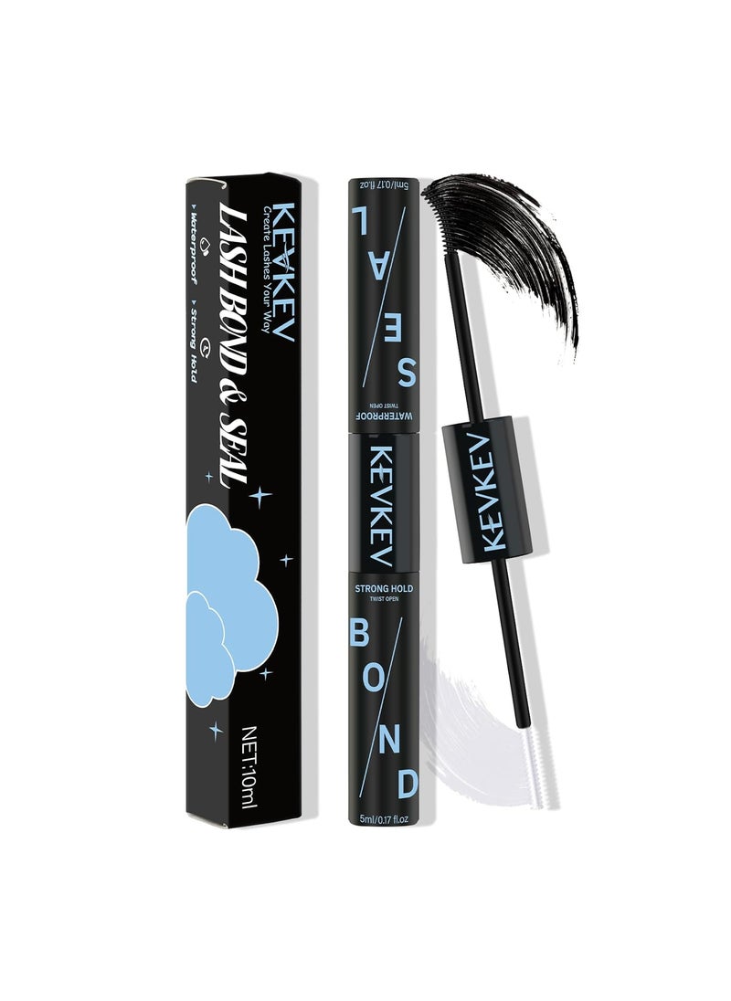 KevKev KevKev Lash Bond and Seal Lash Glue for Eyelash Extensions Strong Hold Long Lasting 48-72 Hours Lash Clusters Glue Lash Bond and Seal Waterproof Individual Lash Glue (5ml+5ml, Black Bond and Seal) 