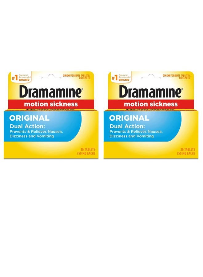Dramamine Motion Sickness Relief, Original Formula, 36 Count (Pack of 2) - Image 1