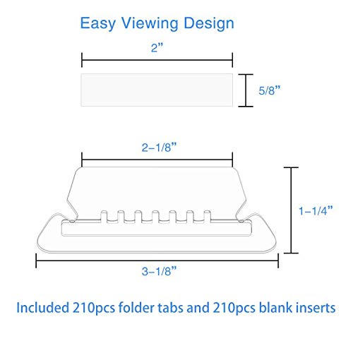 JIKIOU 210pcs Hanging File Folder Tabs and 210pcs Blank 2inch Inserts per Pack for Quick Identification of Hanging Files, Easy to Read, Clear - Image 2