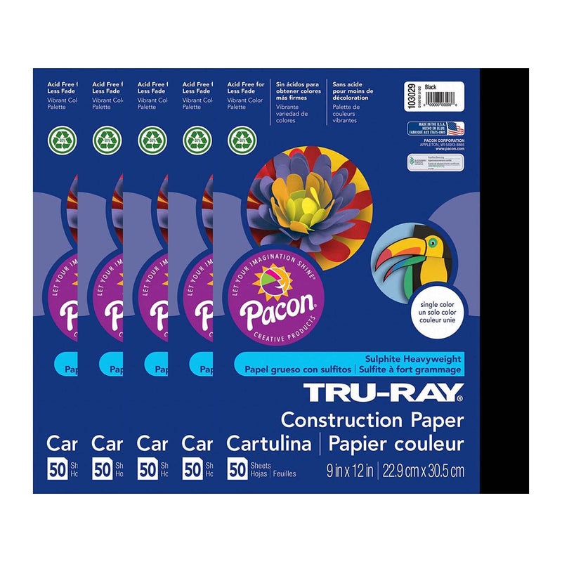 TRU-RAY TruRay Construction Paper Black 9 x 12 50 Sheets Per Pack 5 Packs - Image 3