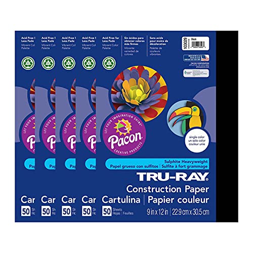 TRU-RAY TruRay Construction Paper Black 9 x 12 50 Sheets Per Pack 5 Packs - Image 1
