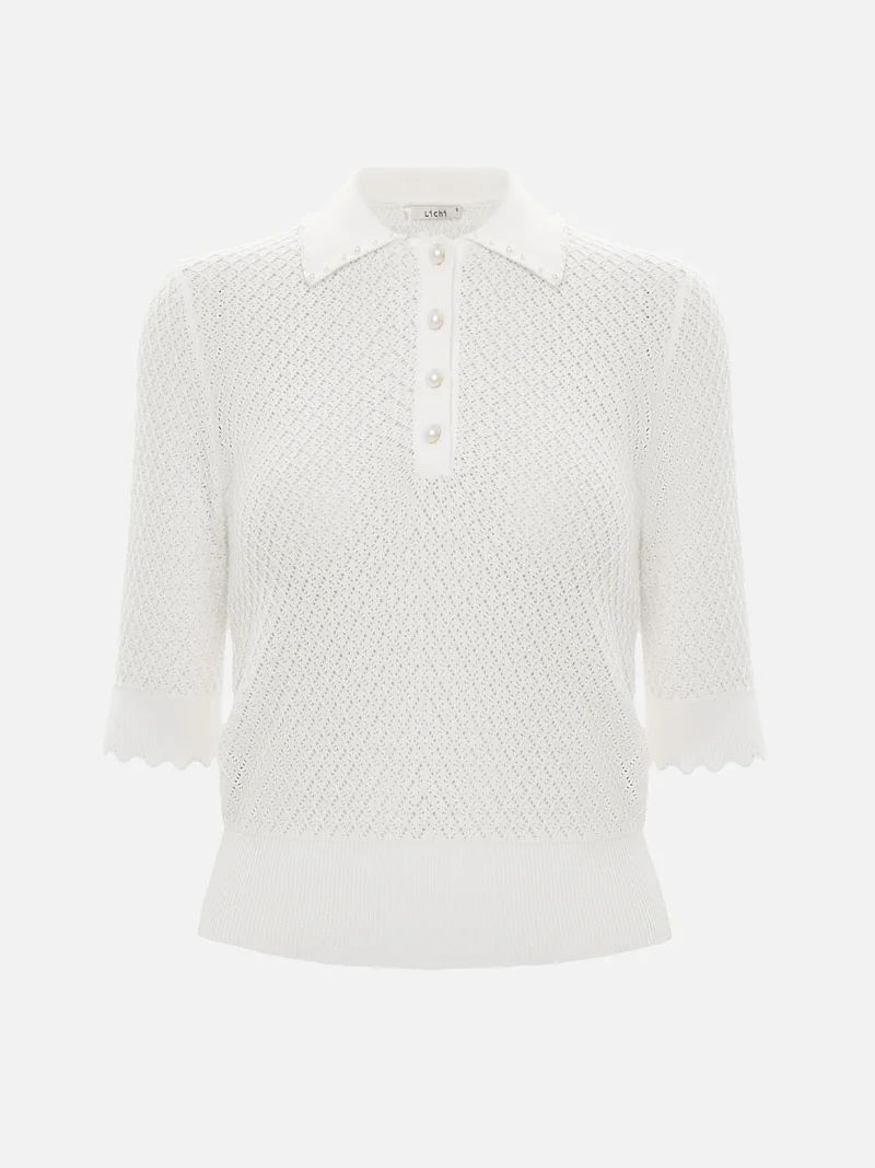 ليتشي قميص بولو محبوك مفتوح التصميم بأزرار لؤلؤية