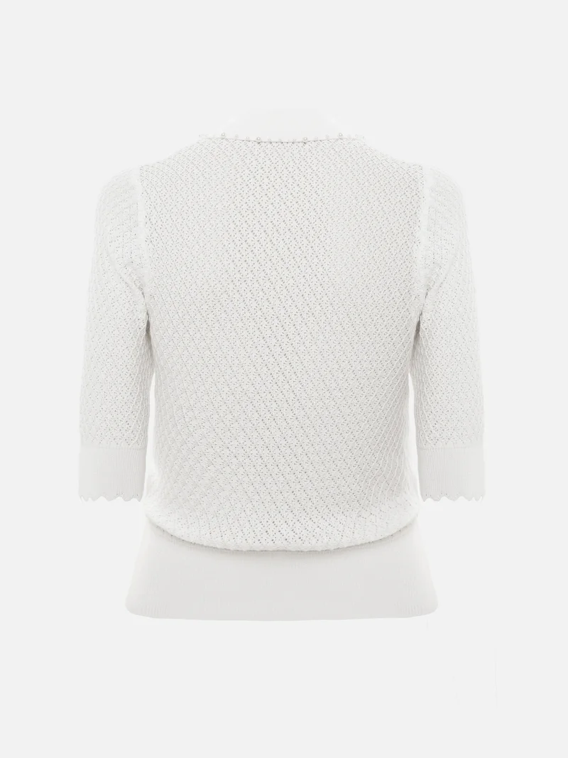 Lichi  Openwork knitted polo shirt with pearlescent buttons for Women | Best Price UAE