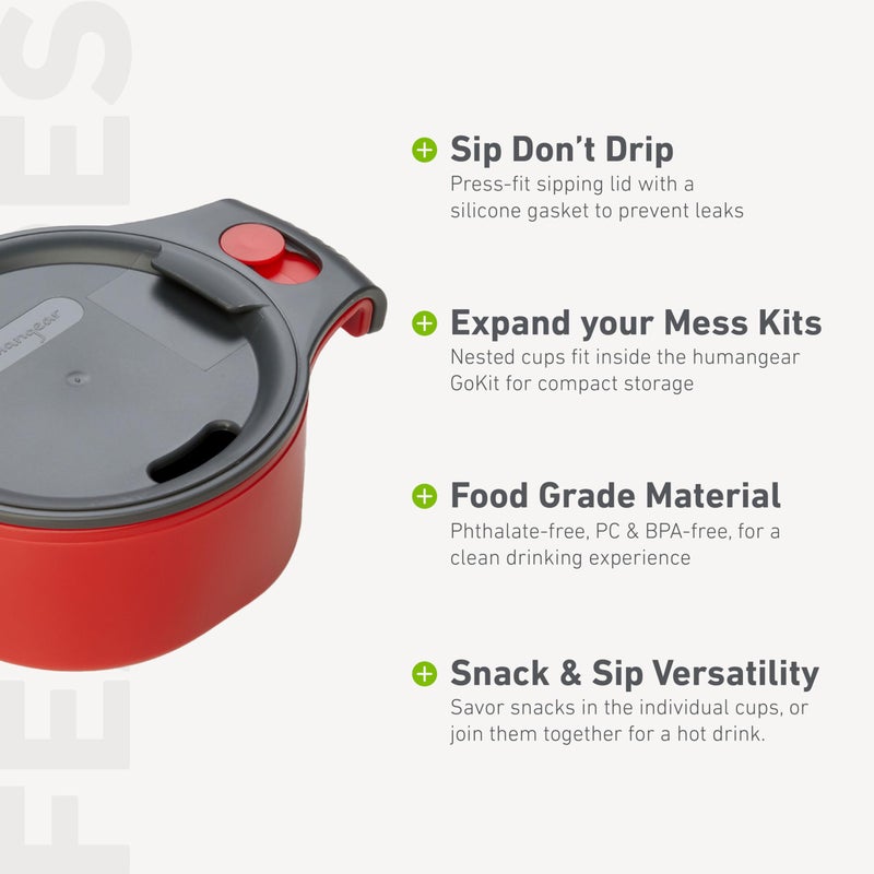 humangear cupCUP | Nesting Cup Mess Kit | Camping Gear with Secure Lid | Made with FDA-Food Safe Material, Charcoal/Red - Image 4