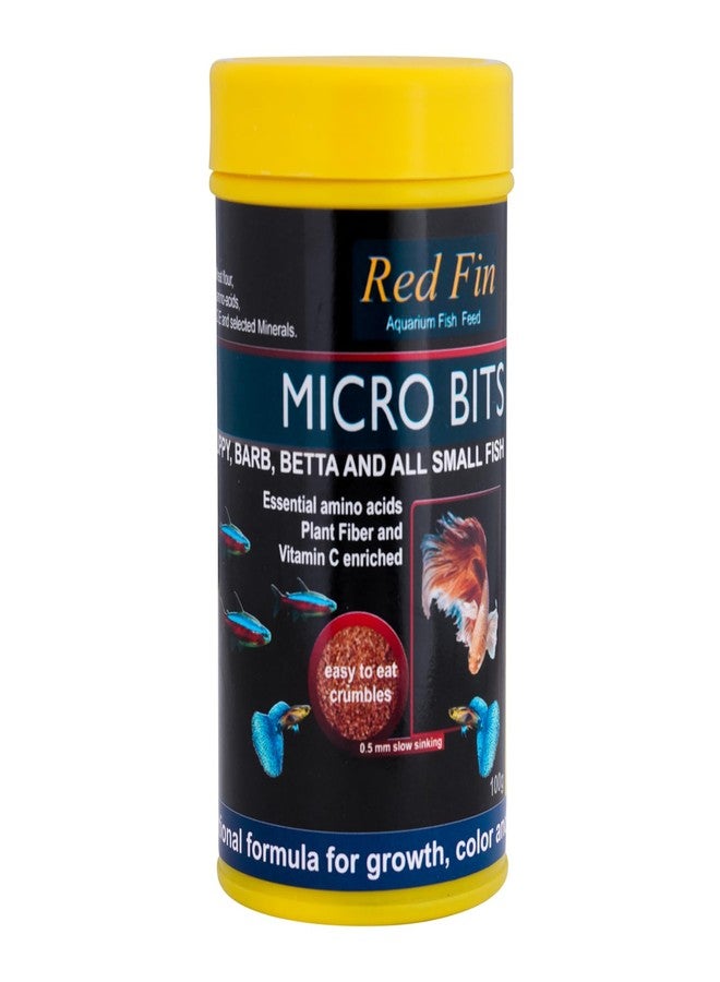 JSquare Red Fin Micro Bits Fish Food for Aquarium| 0.5mm - Slow Sinking Crumbles|Enhances Natural Color & Immunity for tetras, Guppies, barbs, bettas & Tropical Fishes | 100g, all life stages - Image 1