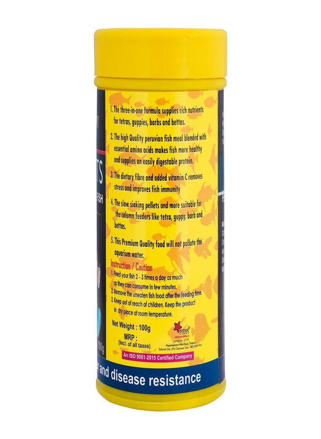 JSquare Red Fin Micro Bits Fish Food for Aquarium| 0.5mm - Slow Sinking Crumbles|Enhances Natural Color & Immunity for tetras, Guppies, barbs, bettas & Tropical Fishes | 100g, all life stages - Image 4