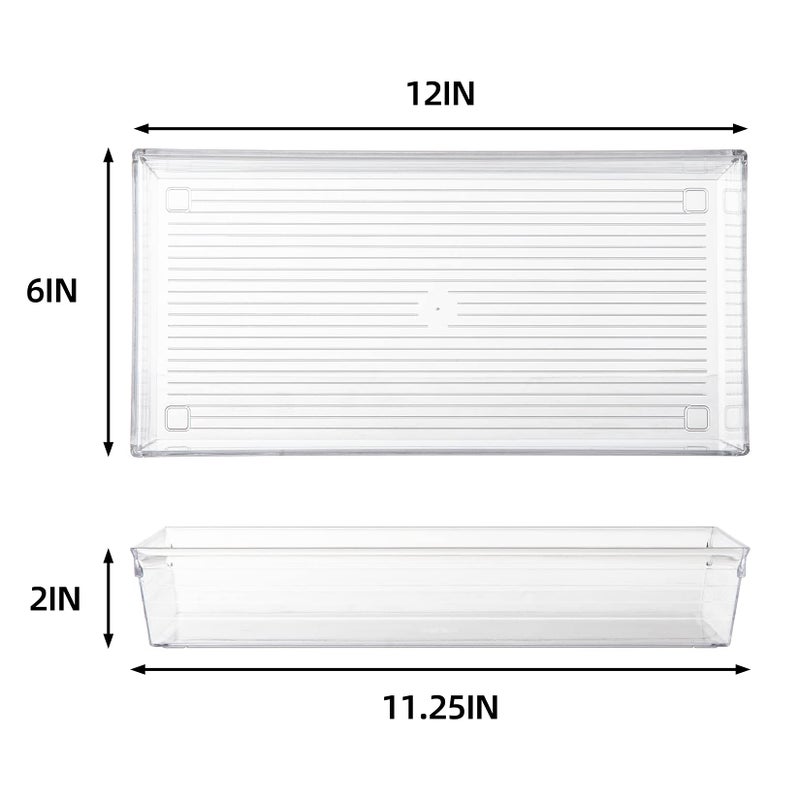 Backerysupply 4 Pack 12"x 6" Large Size Clear Plastic Desk Drawer Organizer Tray Bathroom Office Kitchen Utensils Silverware Gadgets Dividers Desk Drawer Storage Bins Container for Dresser Cosmetic Makeup - Image 2
