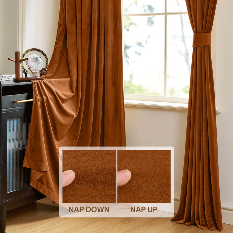 StangH Fall Curtains Burnt Orange Velvet Curtains Luxury Terracotta Thermal Insulated Room Darkening Bedroom Window Drapes for Living Room, Holiday Home Decor for Backdrops, W52 x L84, 2 Panels - Image 4