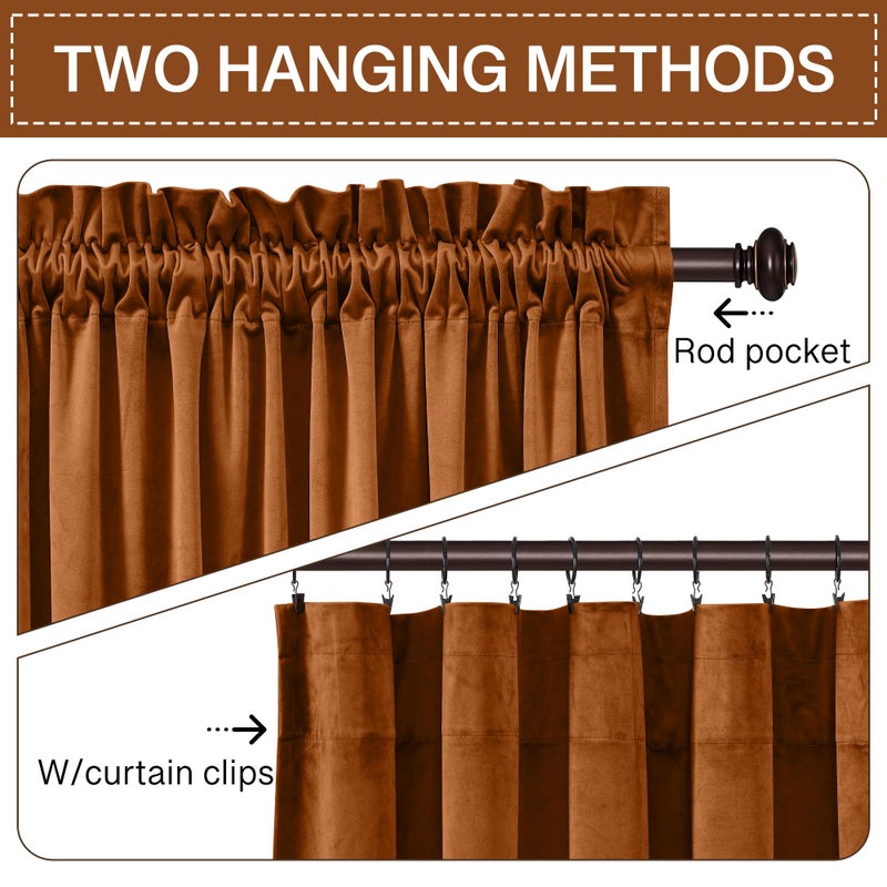 StangH Fall Curtains Burnt Orange Velvet Curtains Luxury Terracotta Thermal Insulated Room Darkening Bedroom Window Drapes for Living Room, Holiday Home Decor for Backdrops, W52 x L84, 2 Panels - Image 3