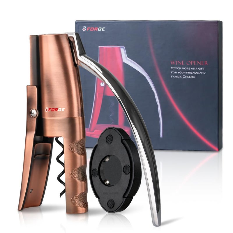 Forge Quality Compact Vertical Lever Corkscrew Wine Opener with Foil Cutter 3 Seconds to Open a Bottle of Wine Metallic Bronze