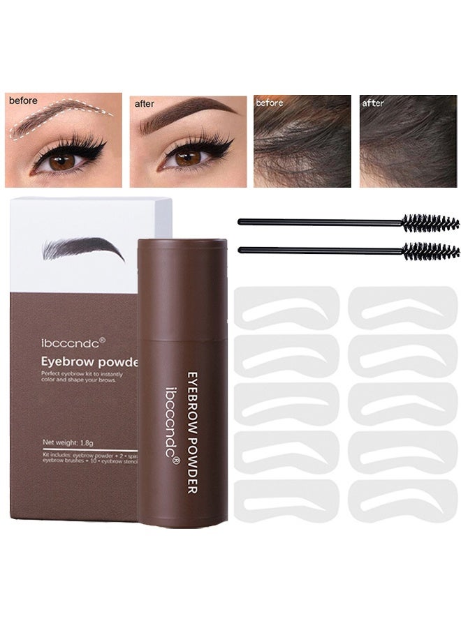 ibcccndc Eyebrow Powder，Eyebrow Stamp Stencil Kit Long Lasting & Waterproof ​Eyebrow Stamp and Shaping Kit for Perfect Brow with 10 Reusable Eyebrow Stencil and 2 Spiral Eyebrow Brushes - Light Brown - Image 1