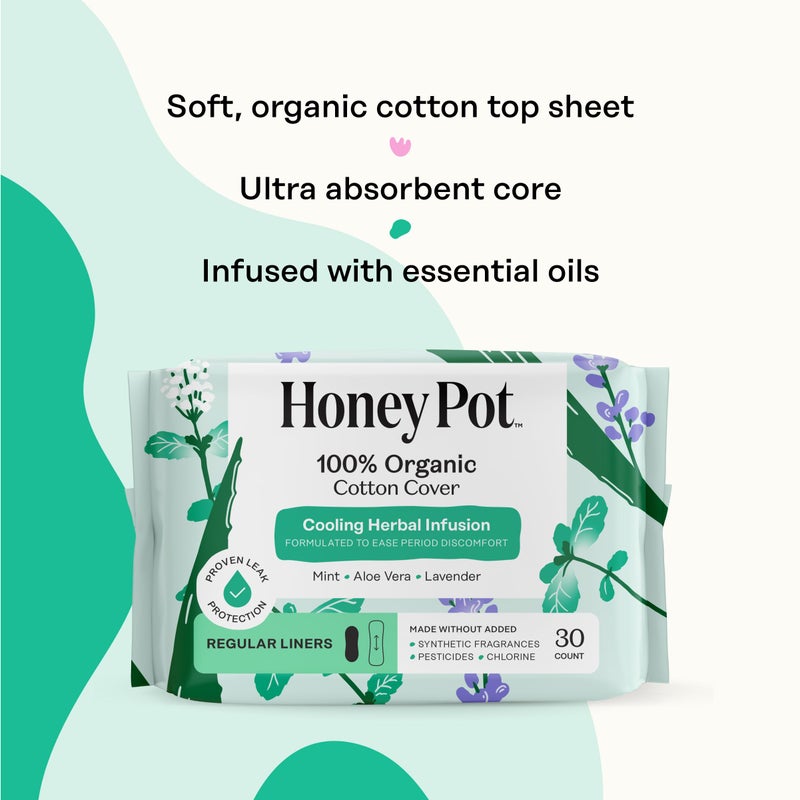 The Honey Pot Company - Herbal Everyday Panty Liners for Women - Infused w/Essential Oils for Cooling Effect & Organic Cotton Cover - Feminine Care - 30 ct - Image 4