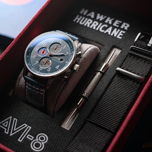 AVI-8 Men's 43.5mm Hawker Hurricane Classic Chronograph Opal Blue Watch with Leather Strap AV-4011-1A - Image 5