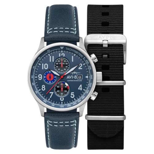 AVI-8 Men's 43.5mm Hawker Hurricane Classic Chronograph Opal Blue Watch with Leather Strap AV-4011-1A - Image 1