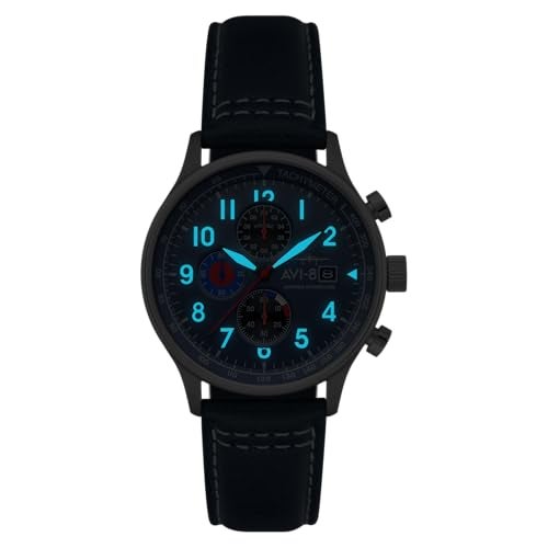 AVI-8 Men's 43.5mm Hawker Hurricane Classic Chronograph Opal Blue Watch with Leather Strap AV-4011-1A - Image 2