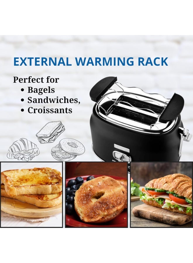 Westinghouse USA Retro 2-Slice Toaster – Black | 6 Browning Levels, Self-Centering Slots, Crumb Tray, Warming Rack (UAE Version) - 2 Years Warranty - Image 5
