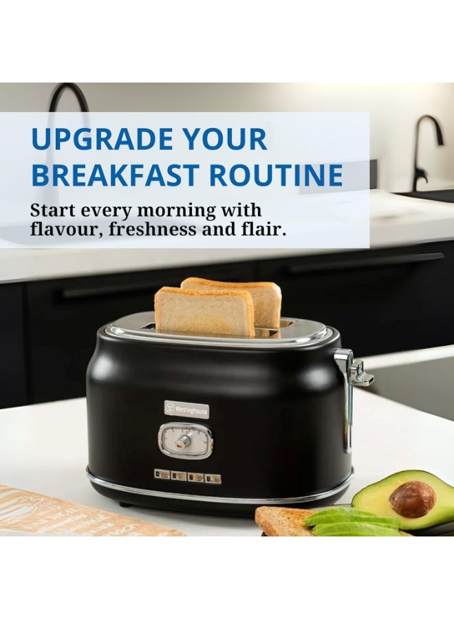 Westinghouse USA Retro 2-Slice Toaster – Black | 6 Browning Levels, Self-Centering Slots, Crumb Tray, Warming Rack (UAE Version) - 2 Years Warranty - Image 4