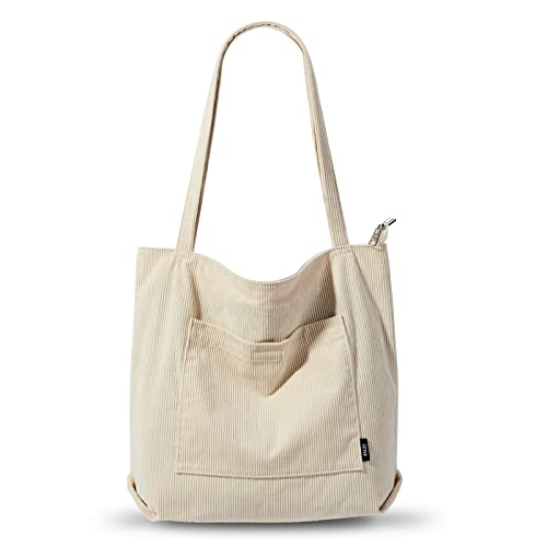 KALIDI Women Corduroy Tote Bag Large Shoulder Tote Bag with Zipper Pocket Casual Hobo Handbag Big Capacity Shopping Work Bag - Image 1