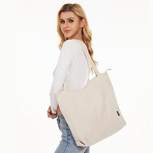 KALIDI Women Corduroy Tote Bag Large Shoulder Tote Bag with Zipper Pocket Casual Hobo Handbag Big Capacity Shopping Work Bag - Image 5