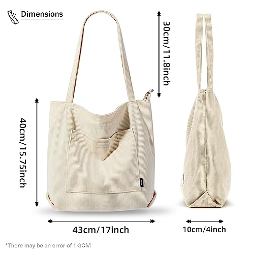 KALIDI Women Corduroy Tote Bag Large Shoulder Tote Bag with Zipper Pocket Casual Hobo Handbag Big Capacity Shopping Work Bag - Image 2