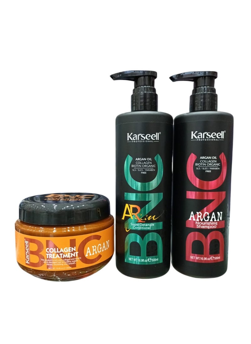 Shampoo 500 ml  Conditioner 500 ml  and Mask 550 ml With Argan Oil and Collagen  Free of Sodium lauryl Sulfate and Parabens. - pzsku/Z688BA5C24BC9AE408F06Z/45/_/1731765632/ba37b353-7d6a-41a6-a74f-27816f7342ac