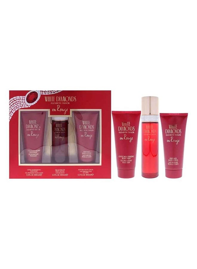 Elizabeth Taylor مجموعة هدايا وايت دايموندز إن روج للنساء - عبوة من وايت دايموندز إن روج عطر 100 مل + غسول الجسم إن روج 100 مل + لوشن الجسم إن روج 100 مل