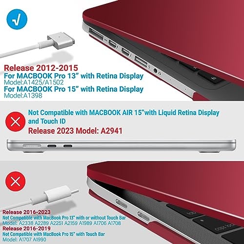 IBENZER متوافق مع غلاف ماك بوك برو 13 بوصة 2015 2014 2013 نهاية 2012 A1502 A1425، غلاف صلب وغطاء لوحة مفاتيح وواقي شاشة للإصدار القديم من آبل ماك ريتينا 13، أحمر نبيذي، R13WR+2 - Image 4