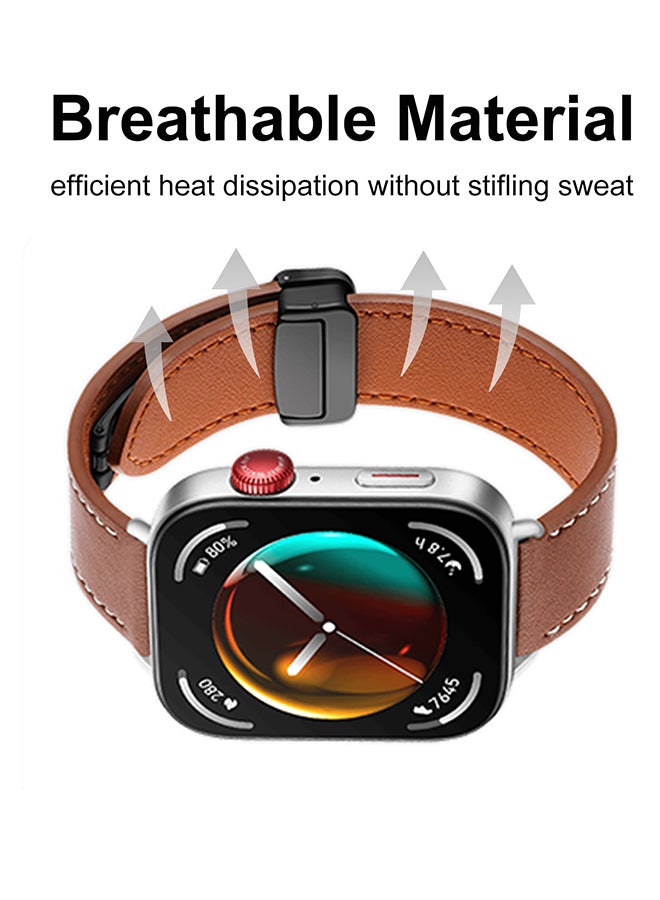 S-Color Leather Strap Compatible with Huawei Watch Fit 3 2024, Magnetic D-Buckle Breathable Genuine Leather Watch Strap, Soft Replacement Bracelet Compatible with Huawei Watch Fit 3 Band Brown - Image 5
