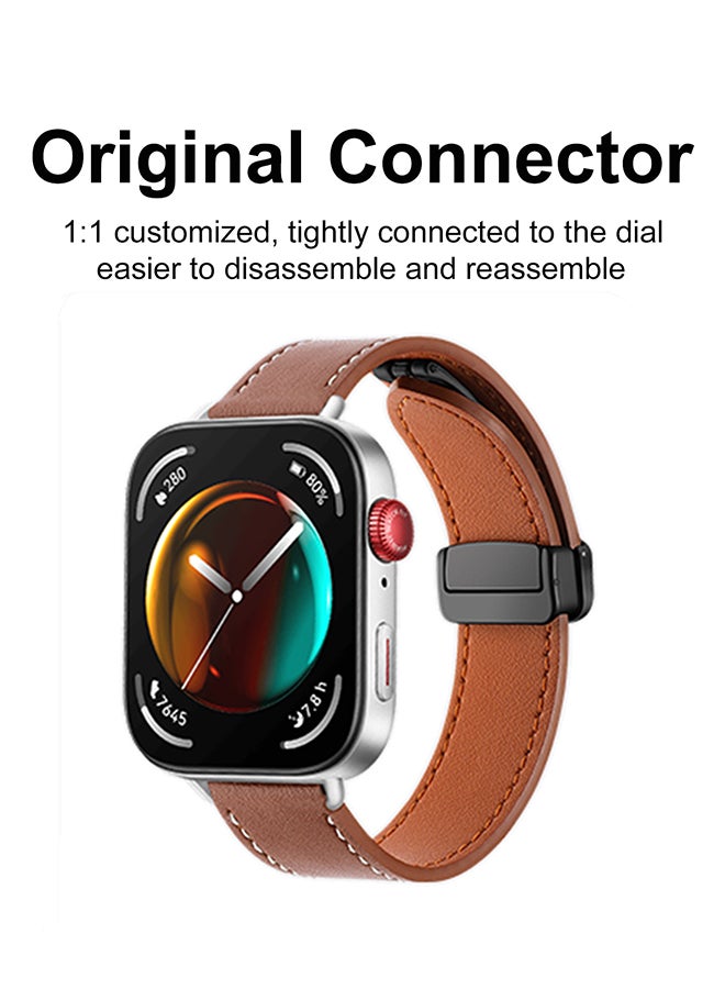 S-Color Leather Strap Compatible with Huawei Watch Fit 3 2024, Magnetic D-Buckle Breathable Genuine Leather Watch Strap, Soft Replacement Bracelet Compatible with Huawei Watch Fit 3 Band Brown - Image 4