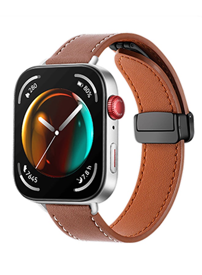 S-Color Leather Strap Compatible with Huawei Watch Fit 3 2024, Magnetic D-Buckle Breathable Genuine Leather Watch Strap, Soft Replacement Bracelet Compatible with Huawei Watch Fit 3 Band Brown - Image 1